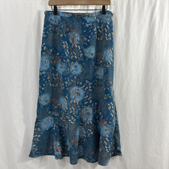 Sag Harbor Blue Paisley Aline Flowy Midi Skirt Womens Size M Boho Whimsical - Picture 1 of 11